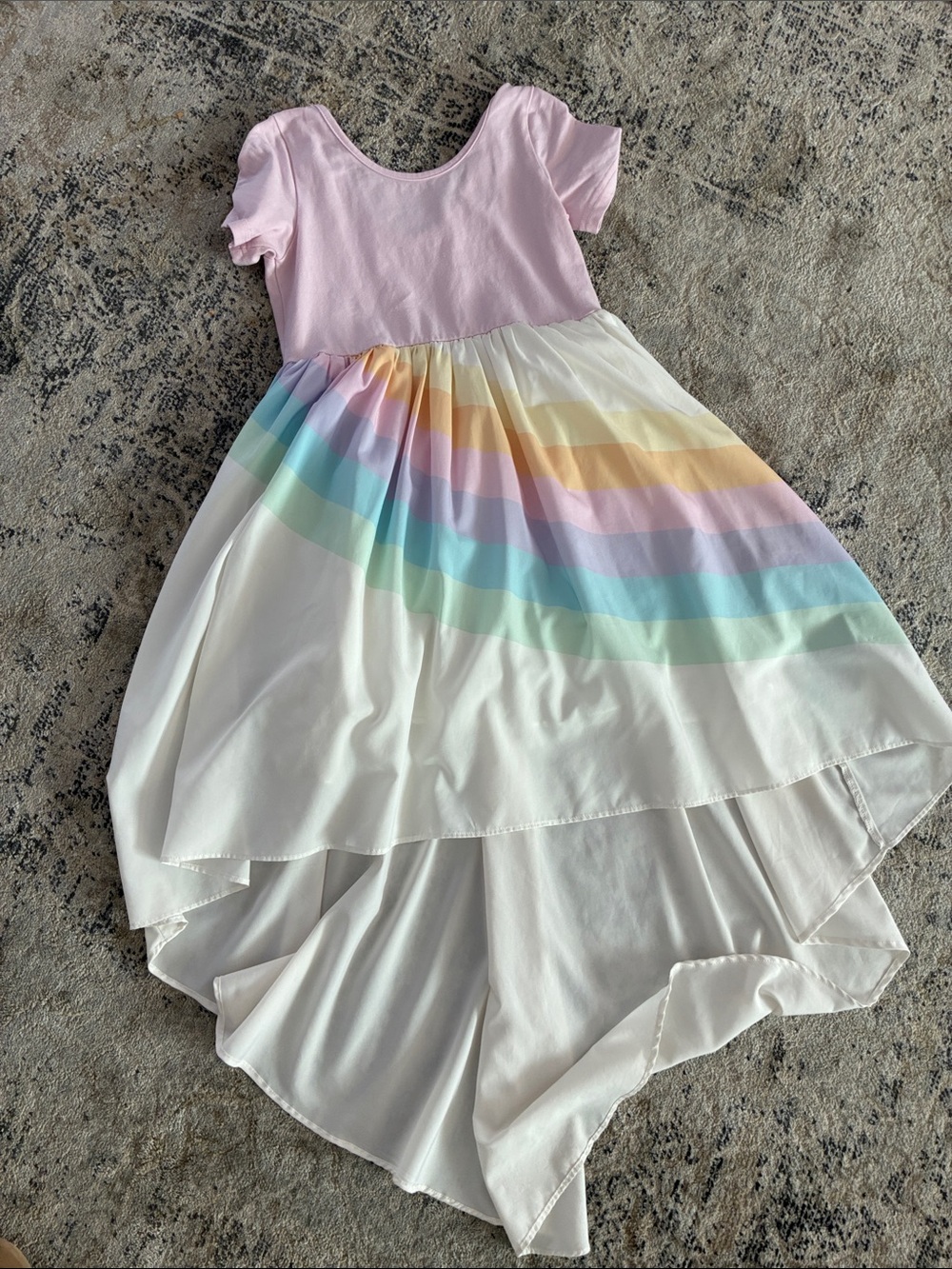 Girls Pastel Rainbow High-Low Dress - Pink Bodice